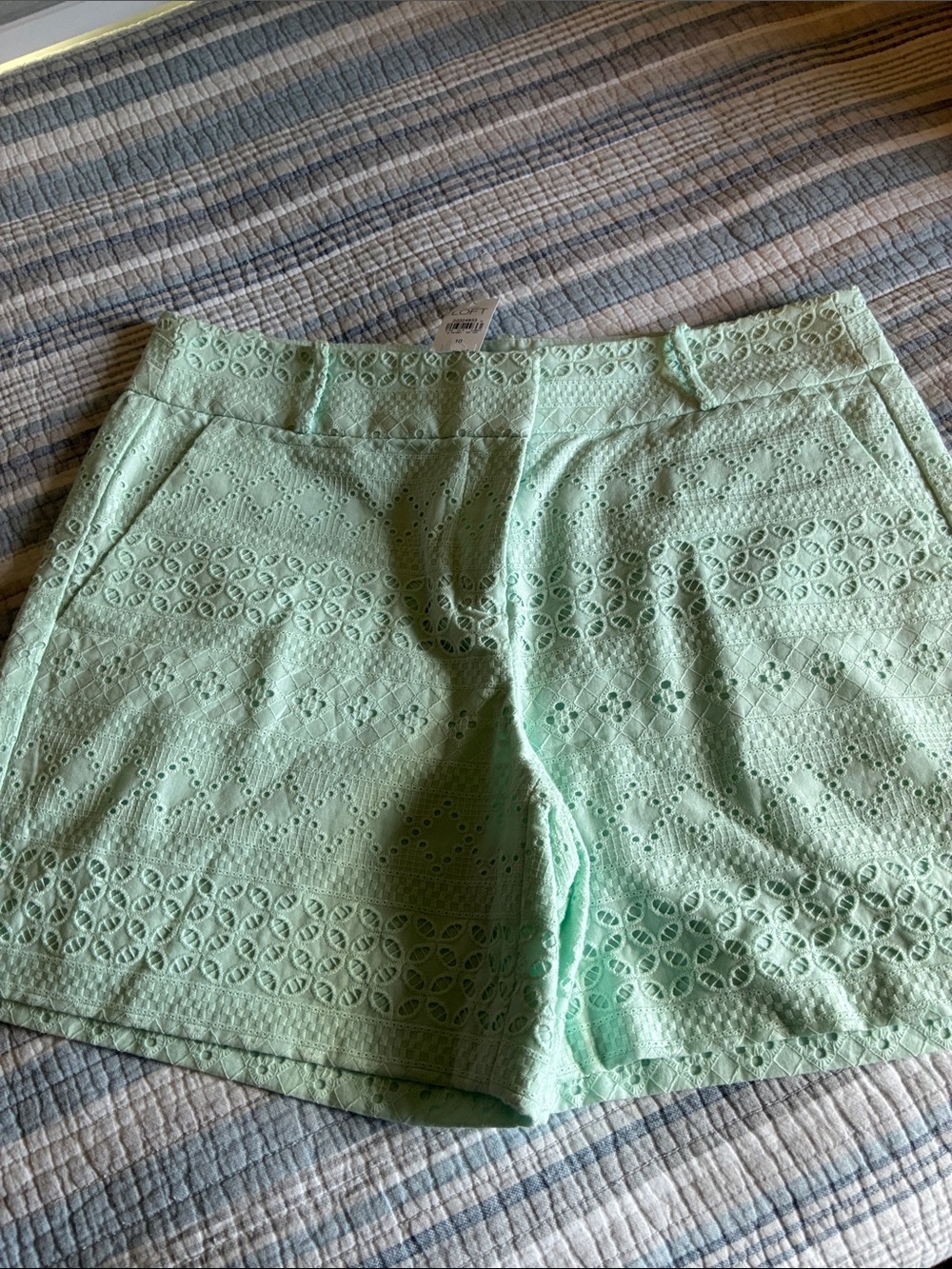 LOFT Mint Eyelet Bermuda Shorts